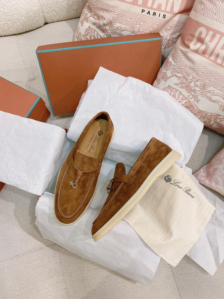 Loro Piana Glossy Cashmere Loafers in Blush Pink Suede