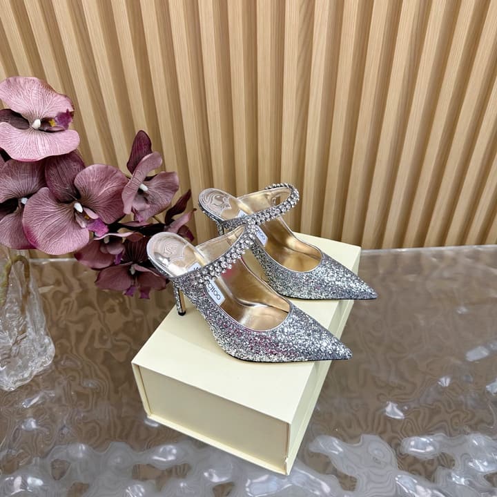Jimmy Choo Sequined Evening Heels – 2025SS in Nude Shimmer