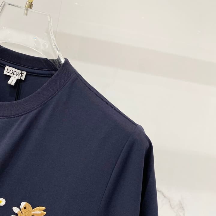 Loewe Rabbit Embroidery Mercerized Cotton T-Shirt in Black