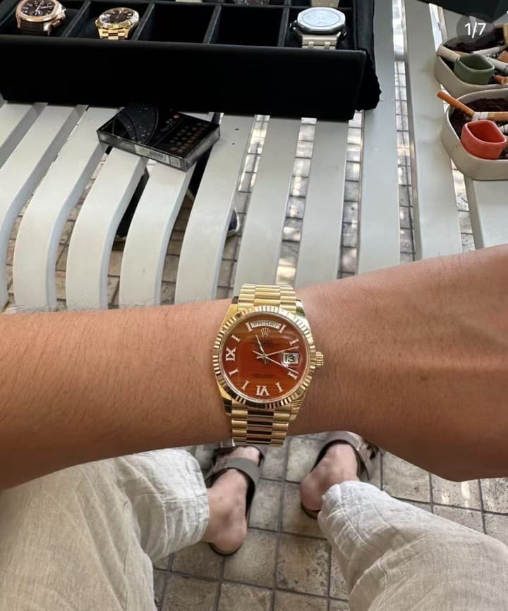 Rolex Day-Date 36 Yellow Gold Red Carnelian Watch