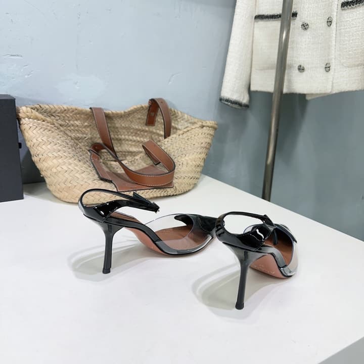 Alaïa Heart PVC Pointed Toe Slingback Mules – Spring/Summer Collection – 25SS in Black Patent Toe