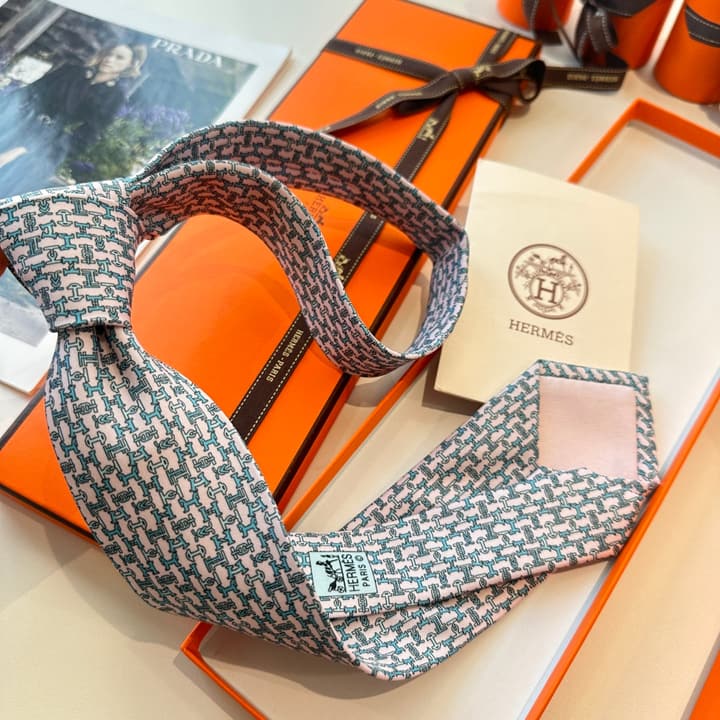 Hermès Men's Printed Silk Tie Series in Light Aqua Patterned