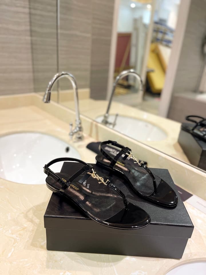 Saint Laurent Beautiful Siren Flat Sandals in Bright Blue