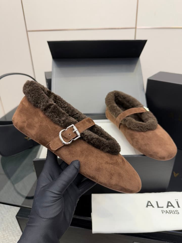 Alaïa Wool-Lined Mary Jane Ballerina Flats – 25SS/FW Collection in Black Suede