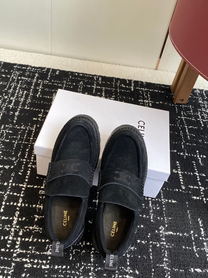 Celine Lisa Platform Loafers – 25SS Autumn/Winter Collection in Brown Suede Velcro