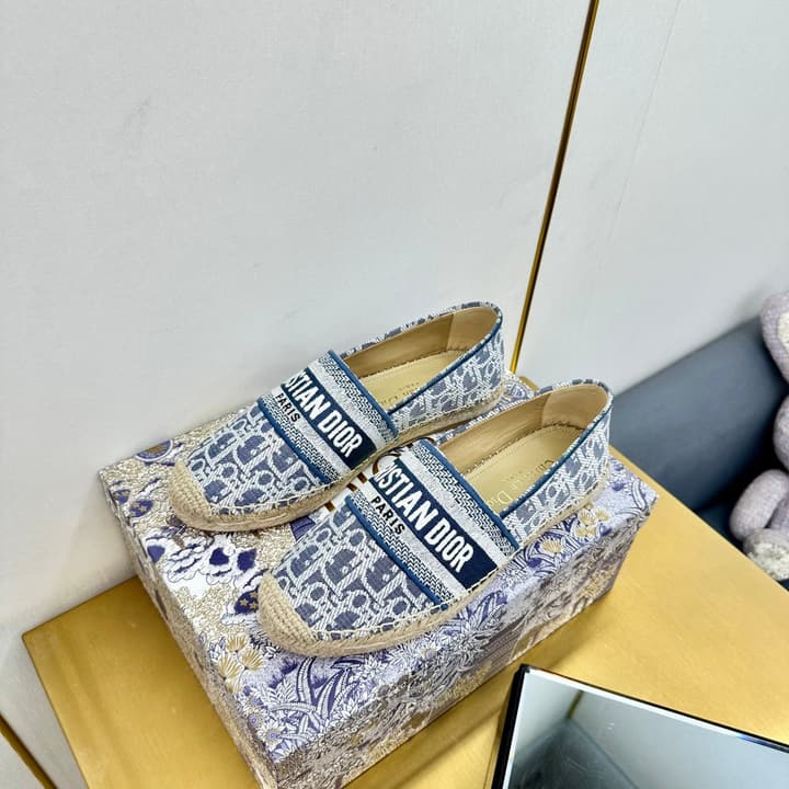 Dior Granville Embroidered Espadrille Flats in Beige/brown Oblique Pattern