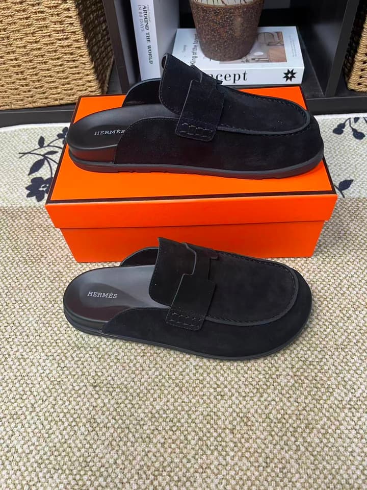 Hermès Suede Calfskin Chunky Mules