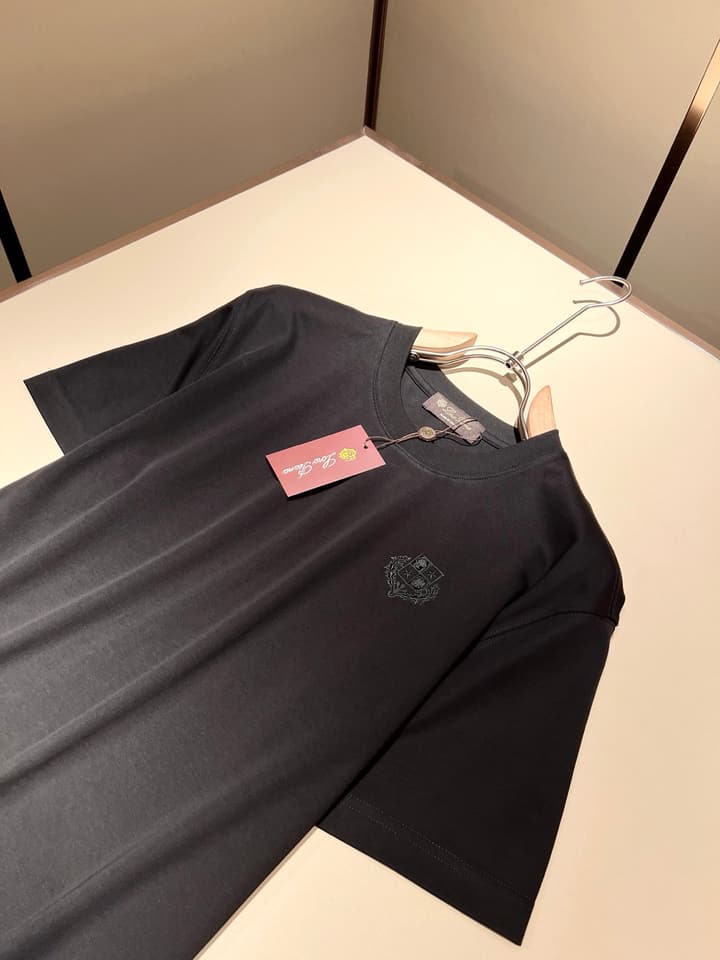 Loro Piana Men's Logo Rubberized Short Sleeve T-Shirt – Spring/Summer 2025 in Charcoal Gray
