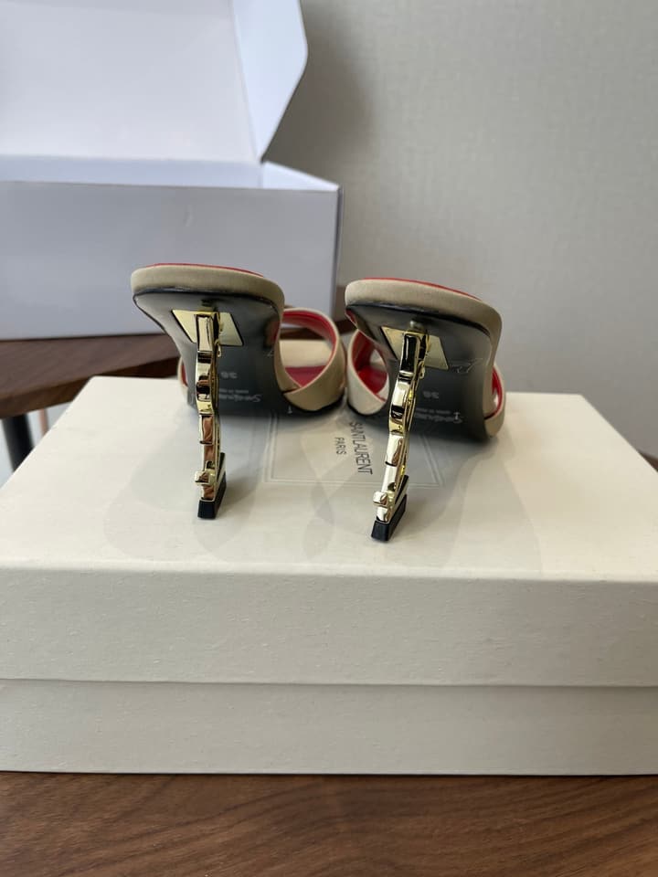 Saint Laurent Opyum Satin Heeled Mules – Early Spring Collection – 26S in Champagne Gold