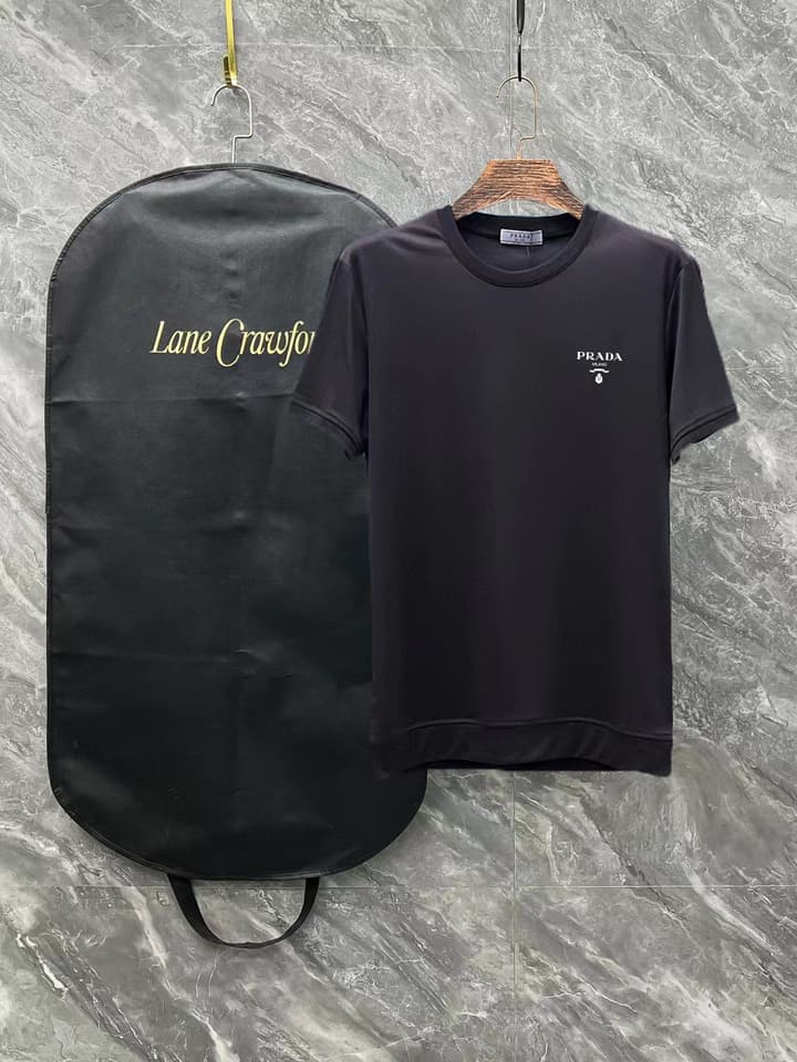 Prada Short-Sleeve T-Shirt – 25SS Collection in Black With White Triangle Logo