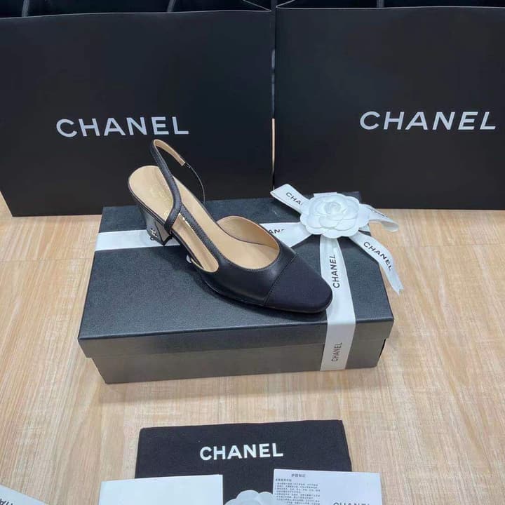 Chanel Classic Slingback Heels in Black Polished Finish