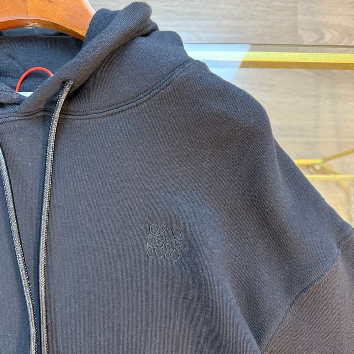 Loewe Anagram Leather Embroidered Hooded Sweatshirt – 25FW in Dark Charcoal