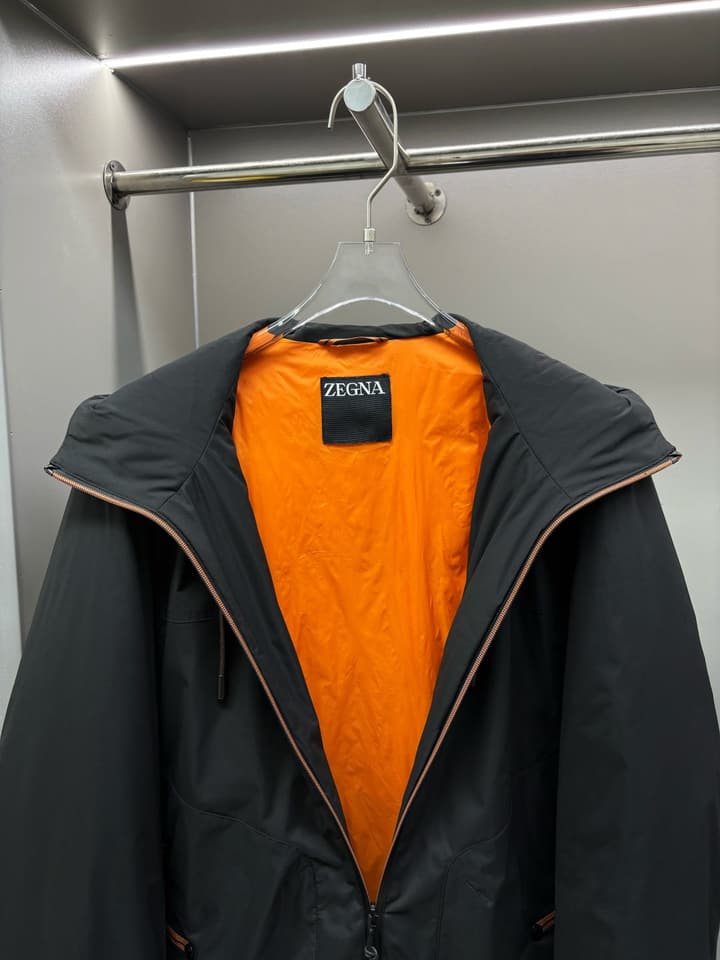 Zegna Letter Print Down Jacket in Apricot Beige