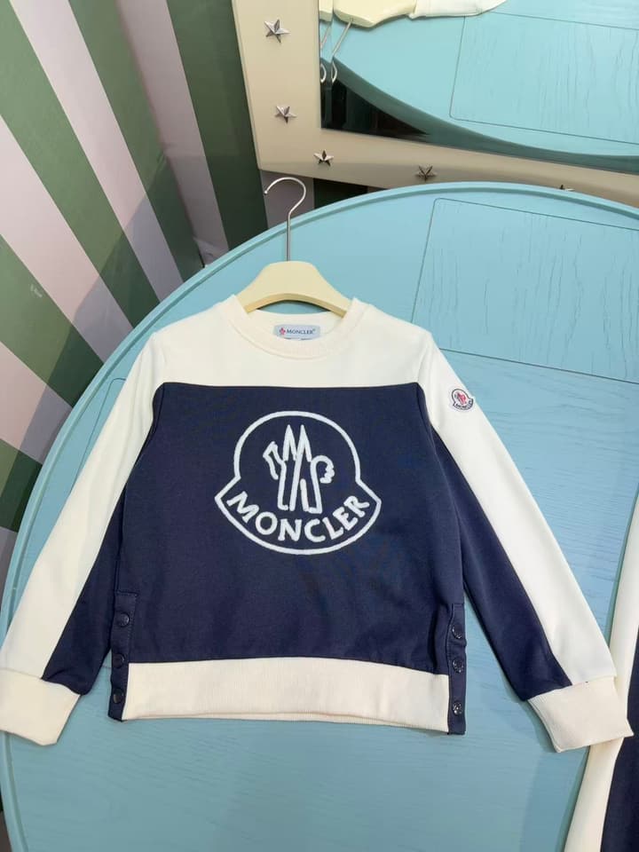 Moncler High-End Kids Crewneck Tracksuit – Kids Collection – 2025AW in Navy Blue And Cream Color Block