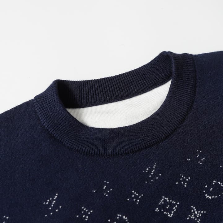 Louis Vuitton Logo Crewneck Long Sleeve Sweater in Deep Blue Monogram