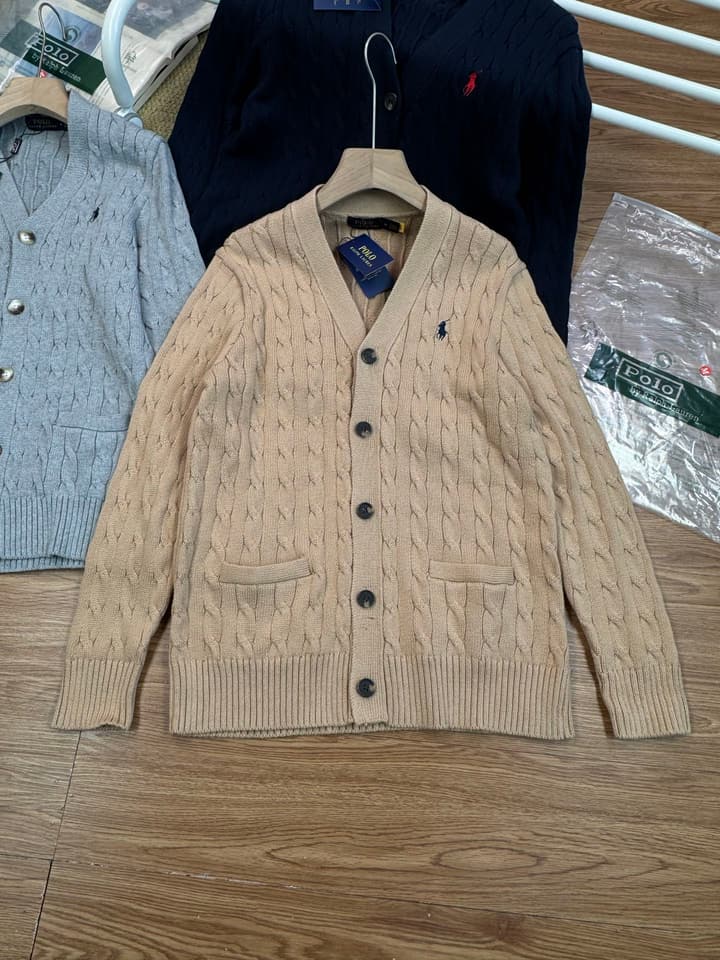 Ralph Lauren Polo V-Neck Cable Knit Cardigan in Grey