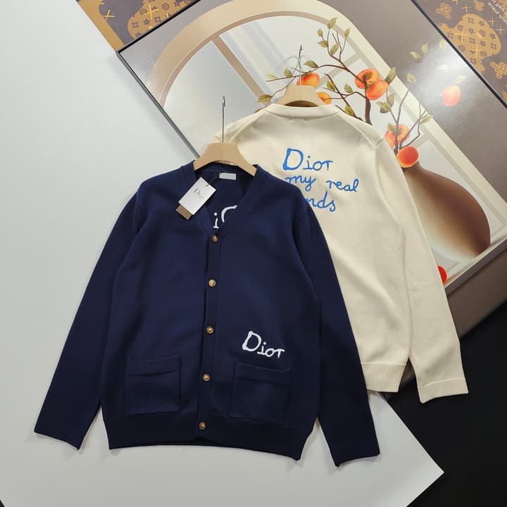 Dior CD Letter Embroidered Knit Cardigan – 2025 Fall in Cream Beige
