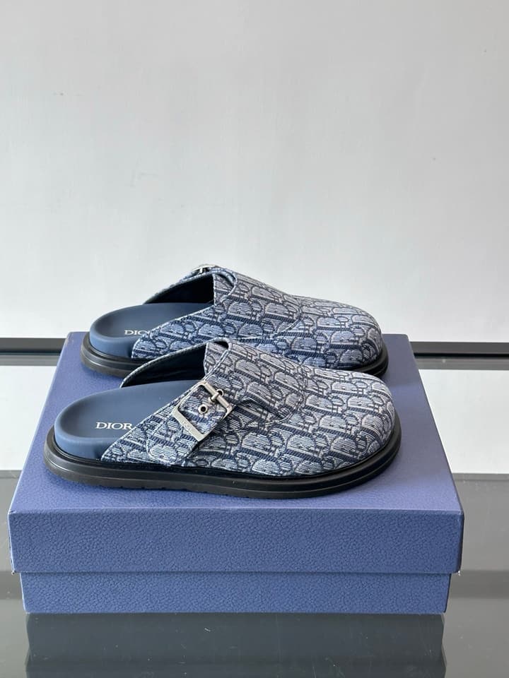 Dior Oblique Print Closed-Toe Mules in Navy