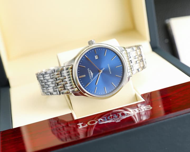 Longines Elegant Collection 39mm Mechanical Watch in Stainless Steel With Blue Dial