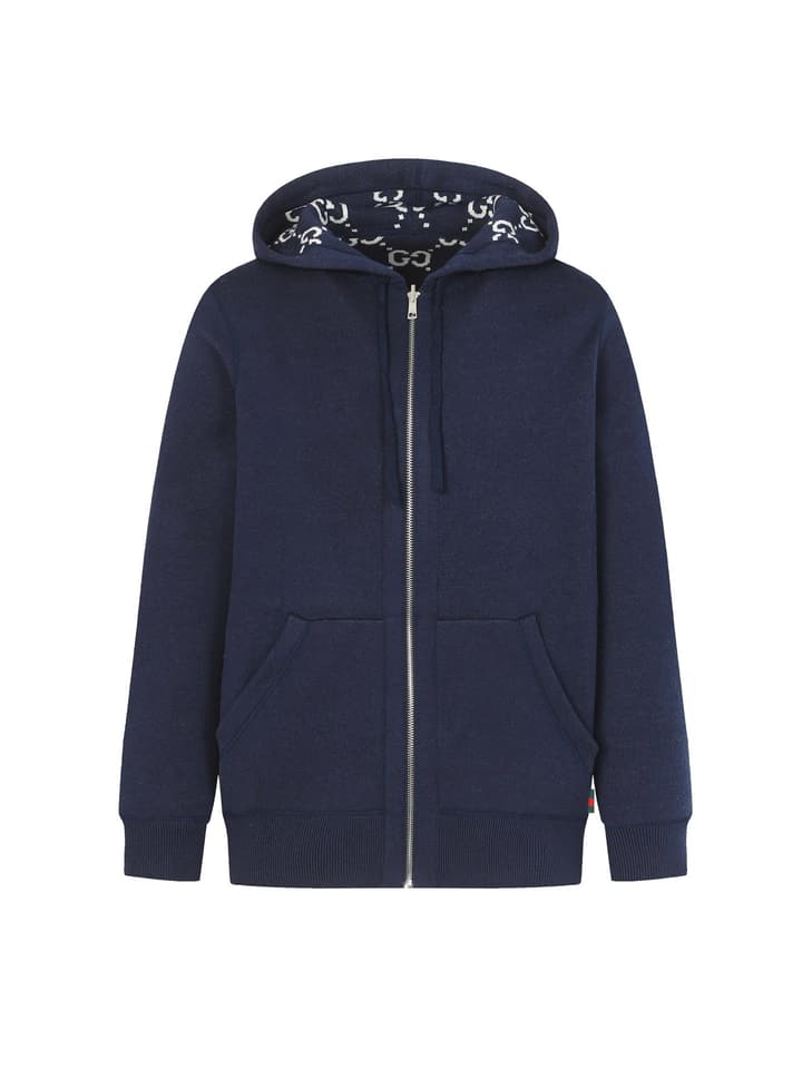 Gucci Reversible GG Cashmere Knit Jacket in Solid Charcoal Grey