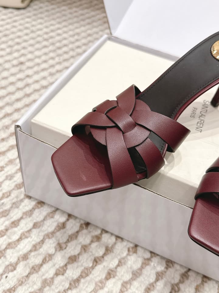 Saint Laurent Melody Square-Toe Heeled Sandals – 2026 Spring/Summer Collection in Beige Patent