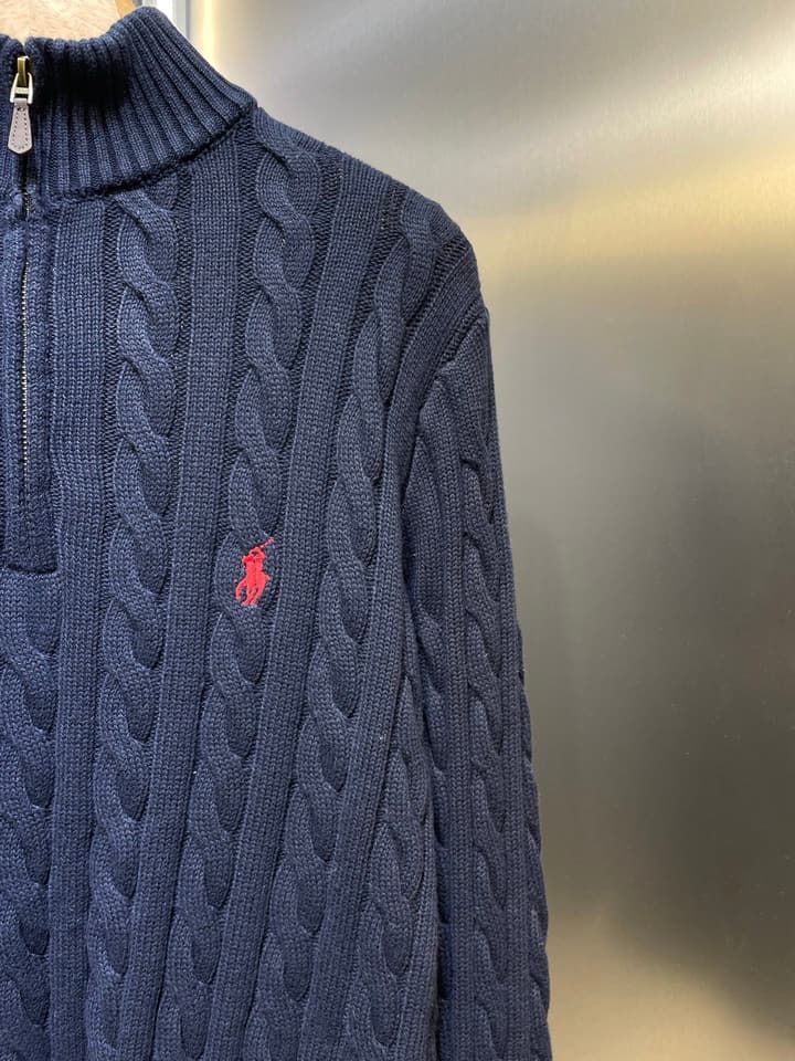 Ralph Lauren Cable Knit Half-Zip Sweater in Navy Blue