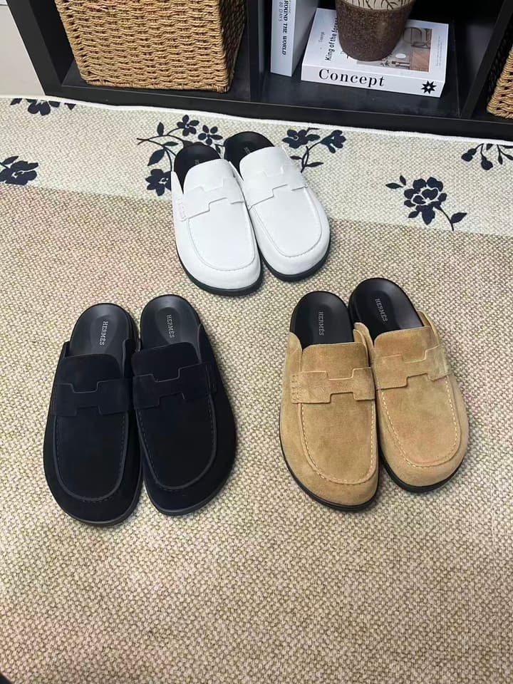 Hermès Suede Calfskin Chunky Mules