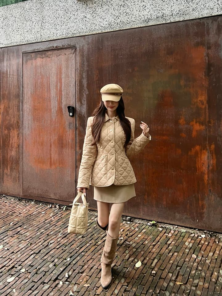 Moncler Quilted Padded Slim-Fit Jacket in Khaki
