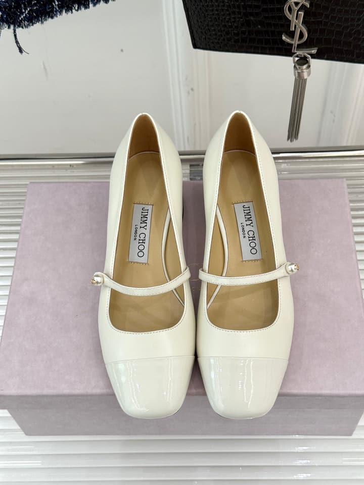Jimmy Choo Color-block Pearl Mary Jane Heels – 25FW in Black Bow Detail