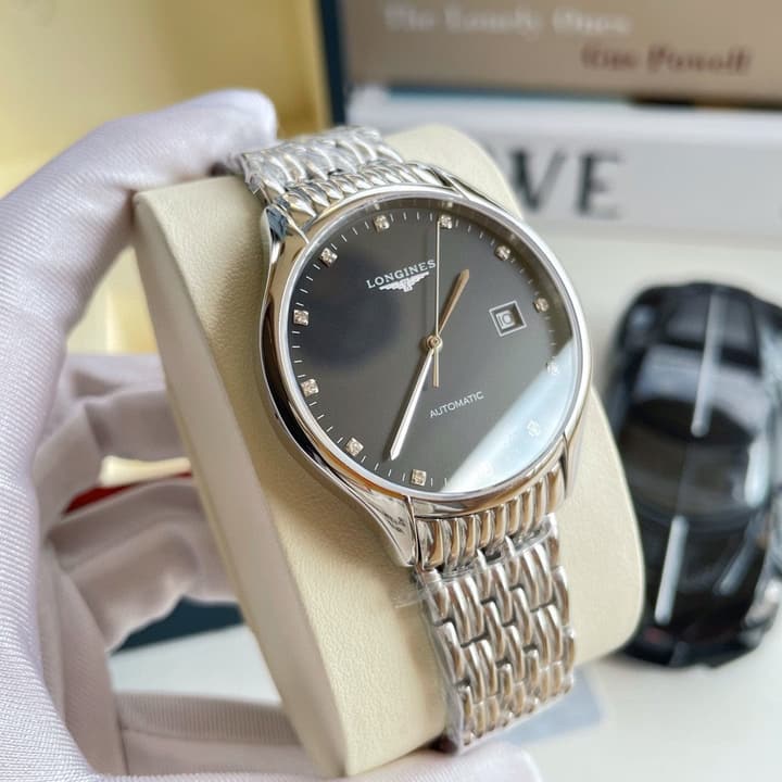 Longines Elegant Collection 39mm Automatic Watch in Black Dial Steel Bracelet