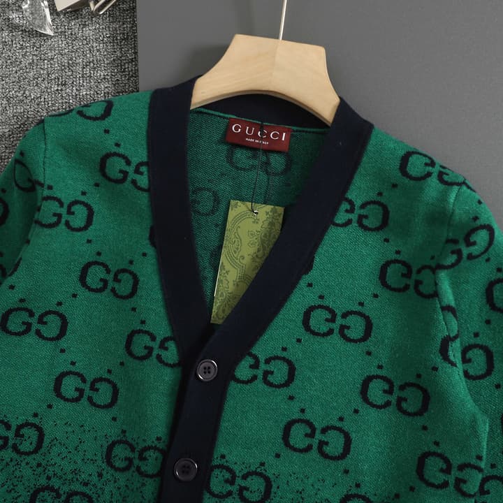 Gucci Classic Jacquard Double G Cardigan in Green Monogram Cardigan