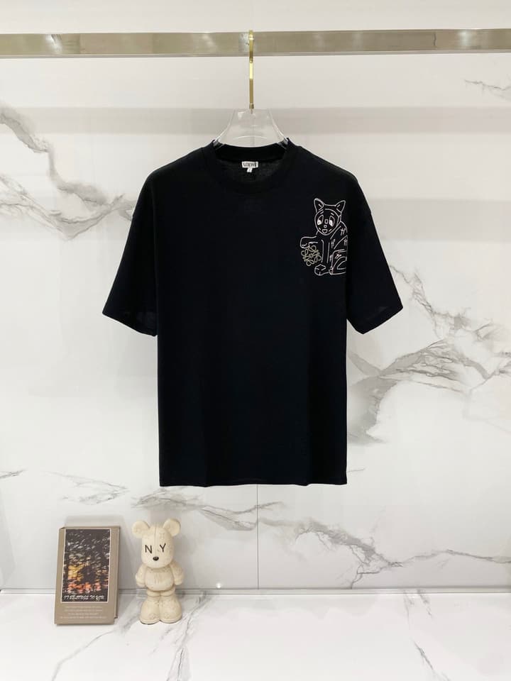 Loewe Cat Embroidery Cotton T-Shirt in Apricot