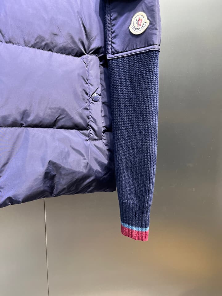 Moncler Knitted Patchwork Stand-Collar Jacket in Dark Brown