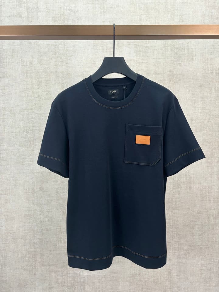 Fendi Leather Patch Pocket T-Shirt – 26SS in Navy Blue