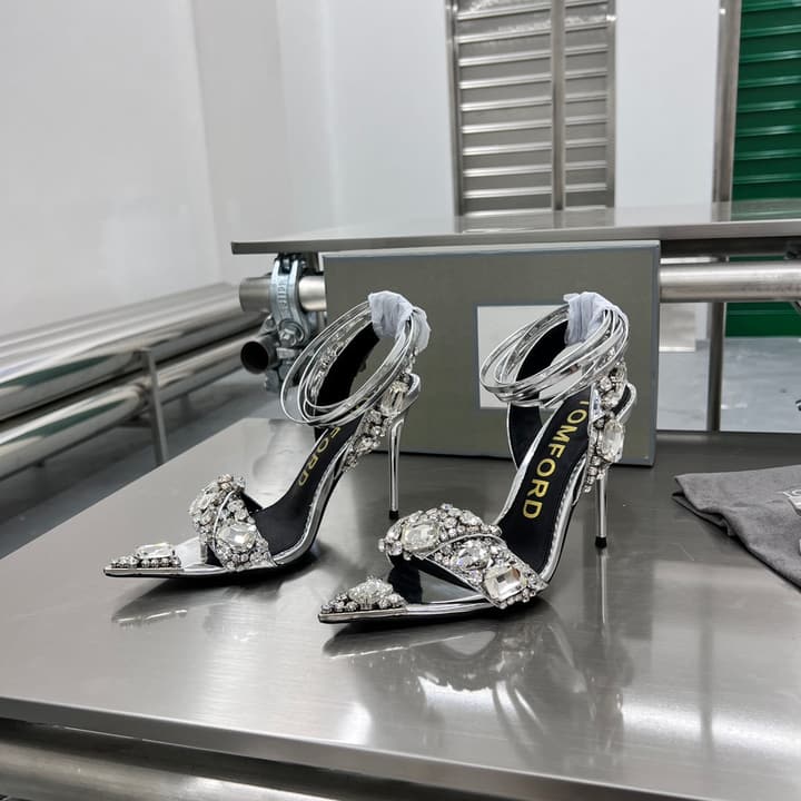 Tom Ford Gold Crystal Heeled Sandals in Metallic Gold