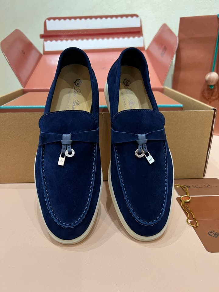 Loro Piana My Charms Suede Loafers in Dark Blue