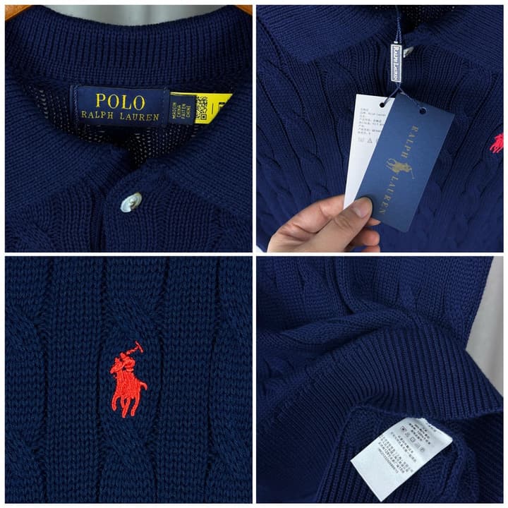 Ralph Lauren Classic Cable Knit Polo Sweater in Black