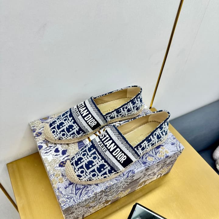Dior Granville Embroidered Espadrille Flats in Beige/brown Oblique Pattern