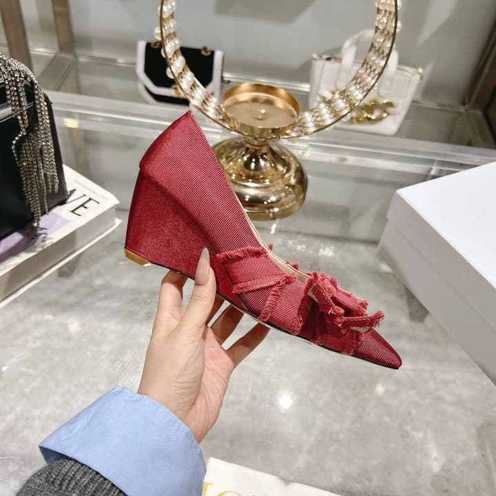 Dior Adiorable Bow Pearl Wedge Pumps in Black Ruffled Bow