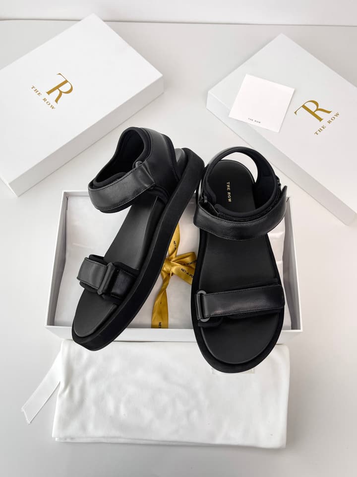The Row Classic Velcro Beach Sandals in Black And Cream