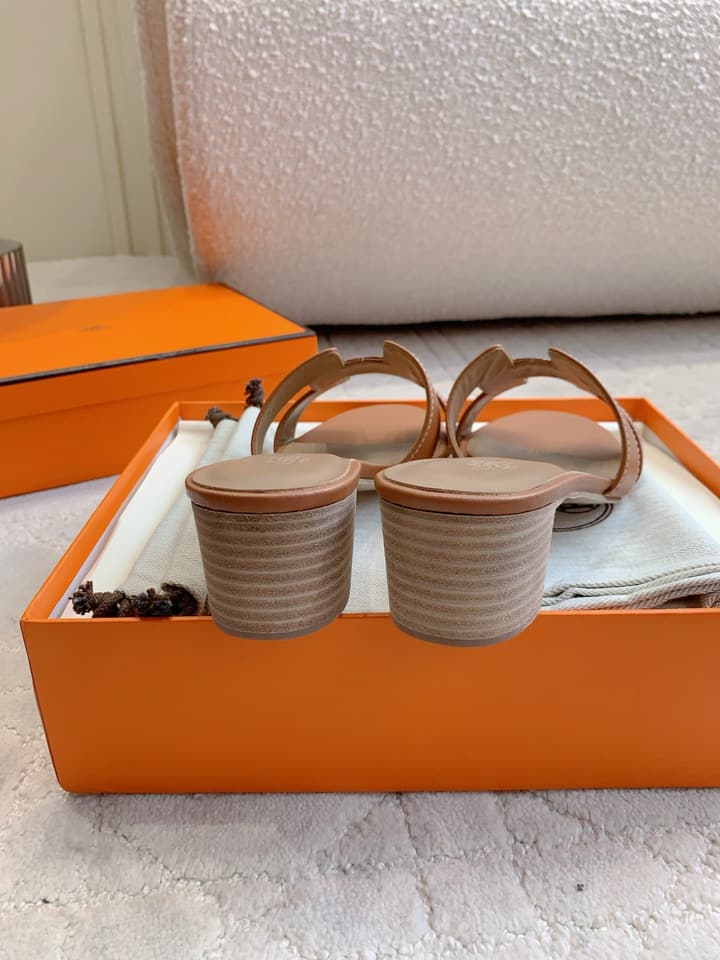 Hermès H-Heeled Sandals in Tan