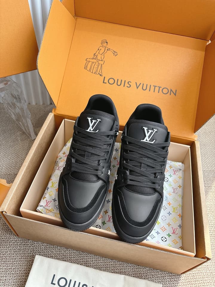 Louis Vuitton LV Trainer Sneakers in All Black Silver Monogram