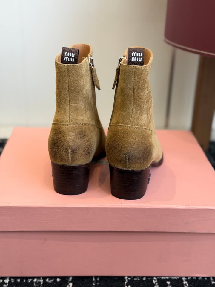 Miu Miu Distressed Leather Cowboy Biker Boots – 2026SS