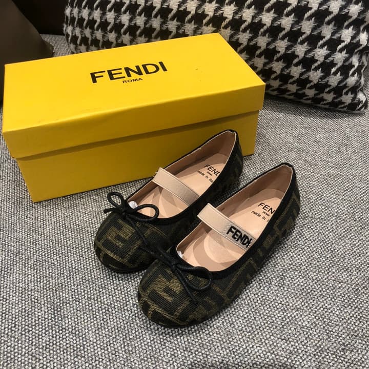 Fendi Girl's Double F Ballerina Flats – Kids Collection – 24SS in Black Monogram