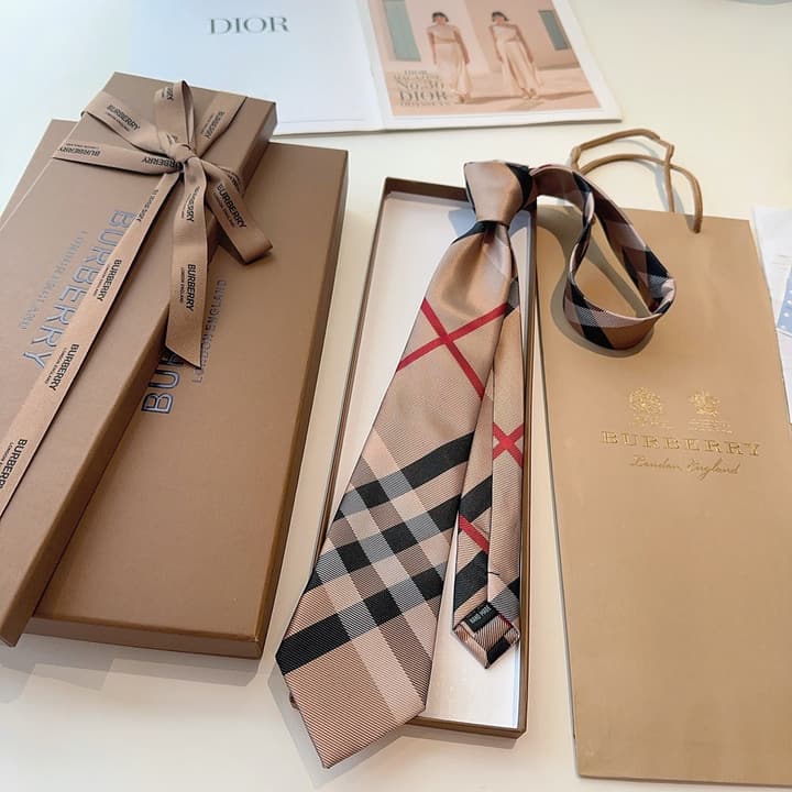 Burberry TB Monogram Silk Tie in Beige