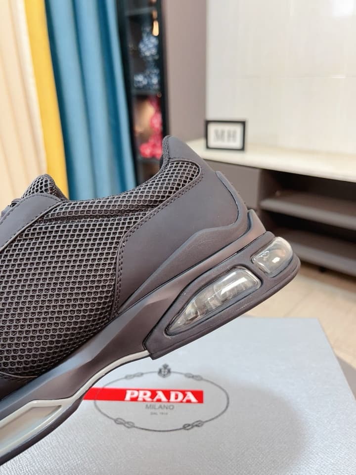 Prada Men's Air Cushion Sneakers in Cream And Black Panel