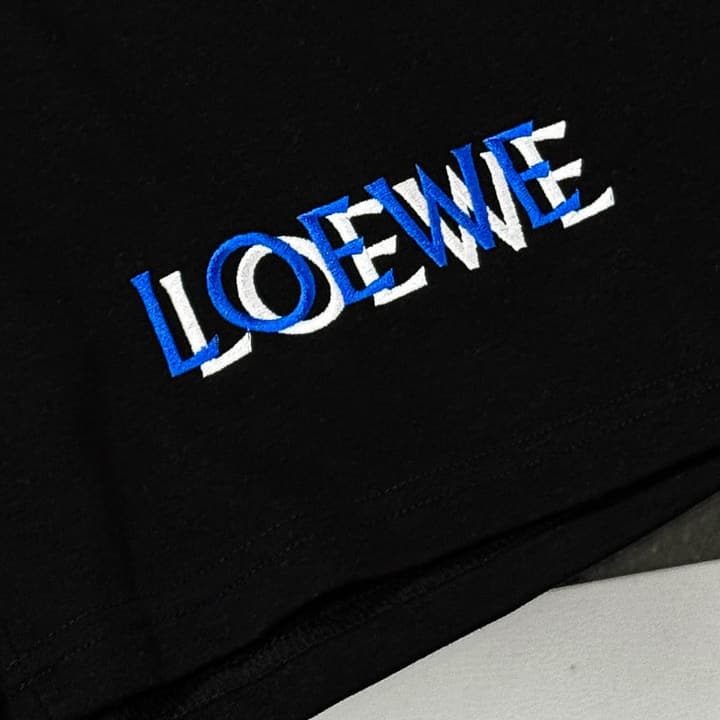 Loewe Classic Element Embroidered Shorts in Black With Blue Anagram Logo
