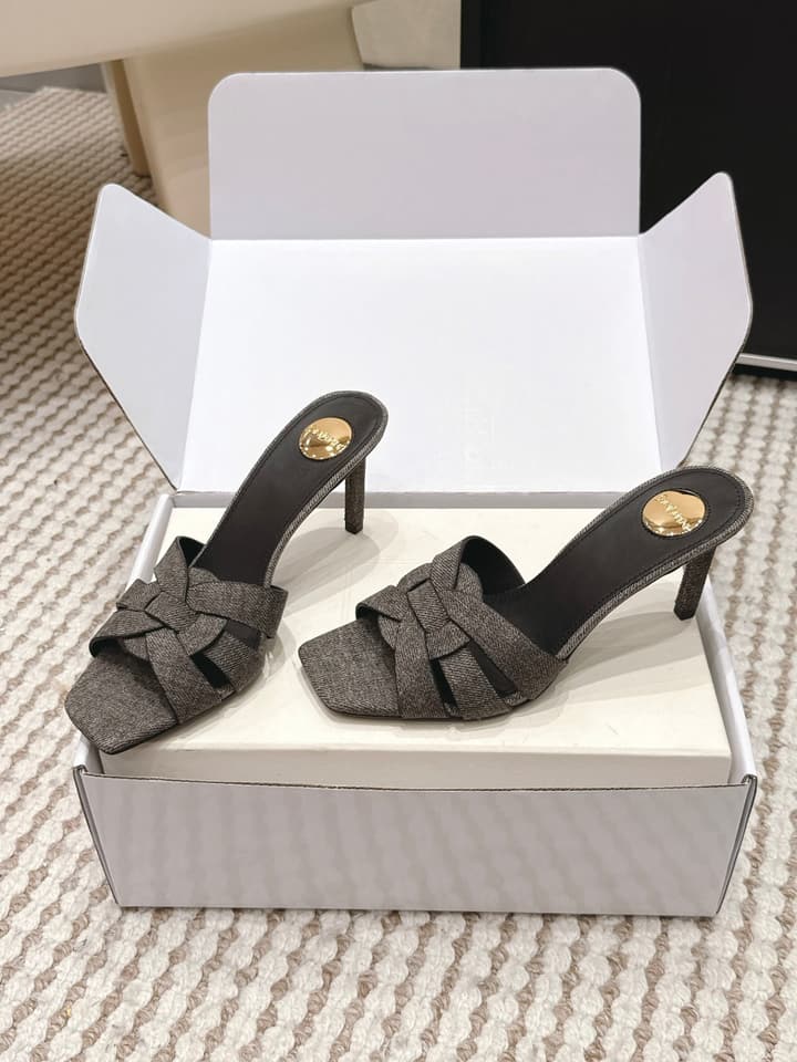 Saint Laurent Melody Square-Toe Heeled Sandals – 2026 Spring/Summer Collection in Beige Patent