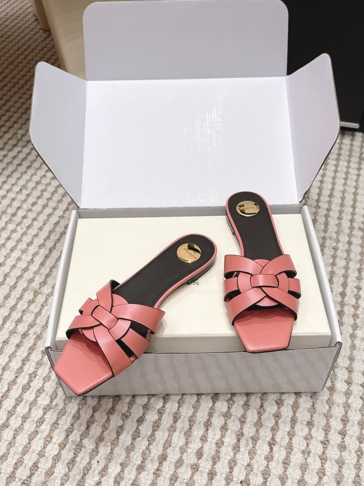 Saint Laurent Melody Square Toe Flat Sandals – 2026SS in Burgundy Patent