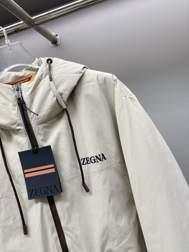 Zegna Letter Print Down Jacket in Apricot Beige